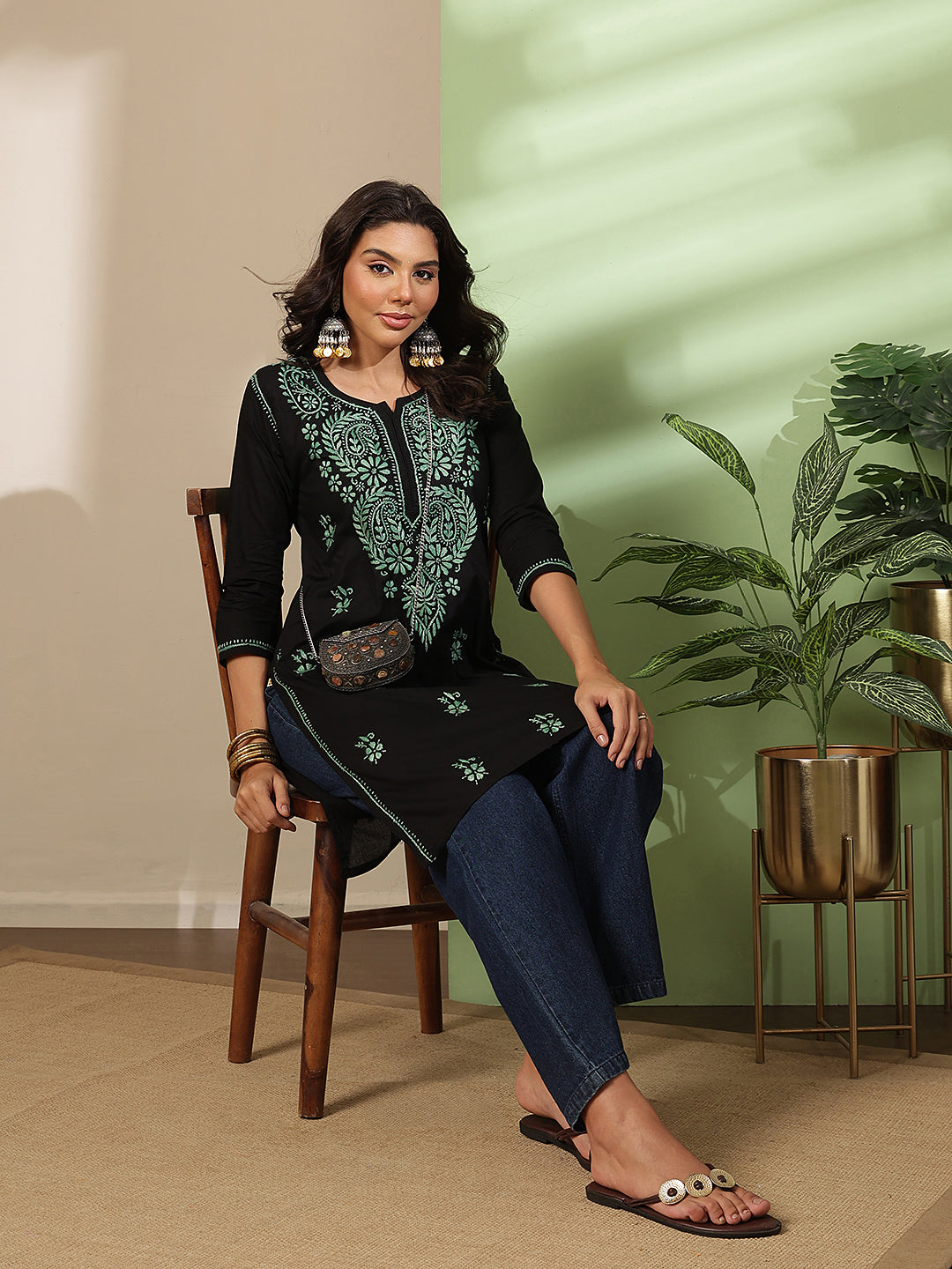Ada Hand Embroidered Black Cotton Lucknow Chikankari Kurta A411810