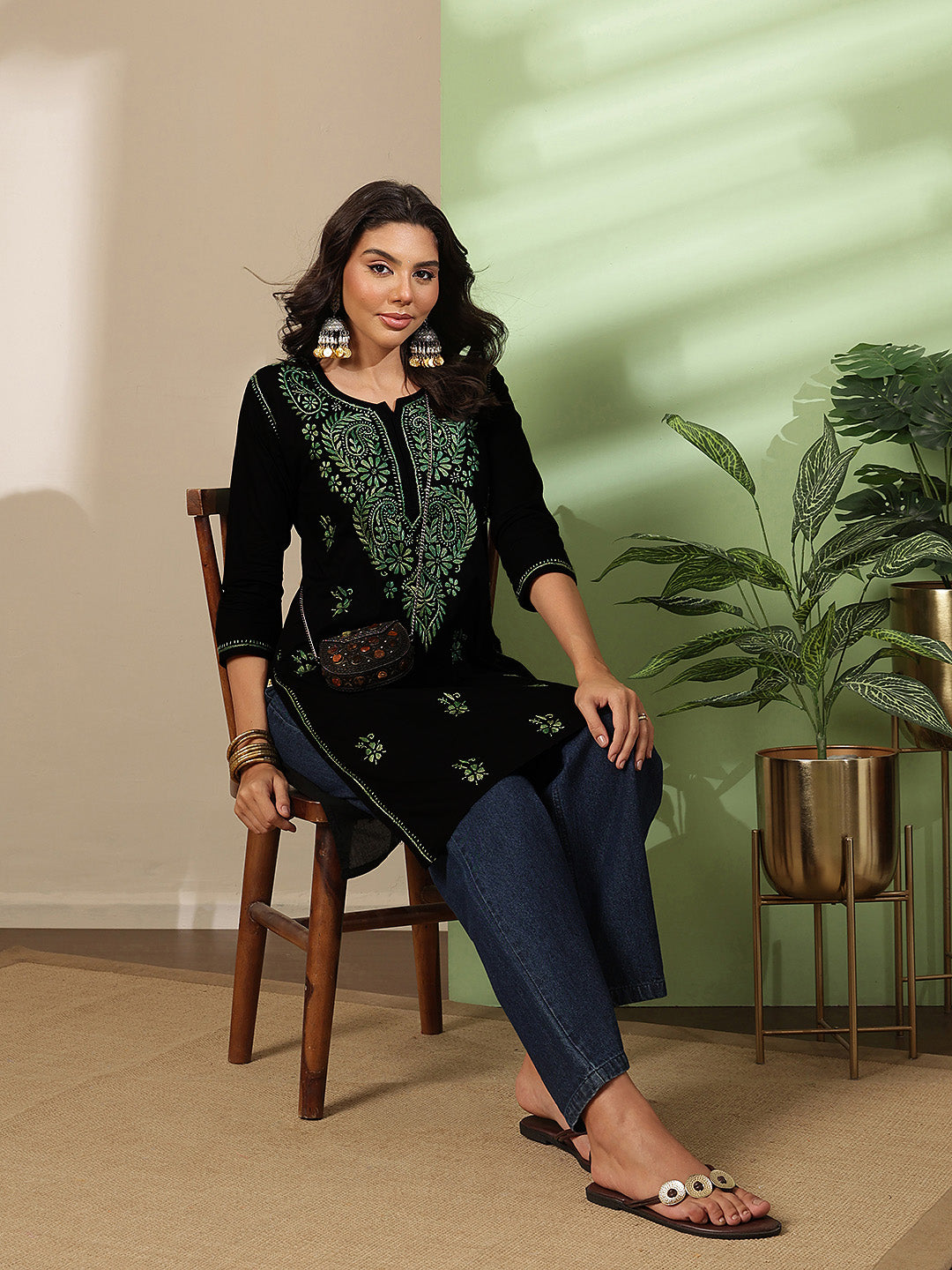Ada Hand Embroidered Black Cotton Lucknow Chikankari Kurta A411810