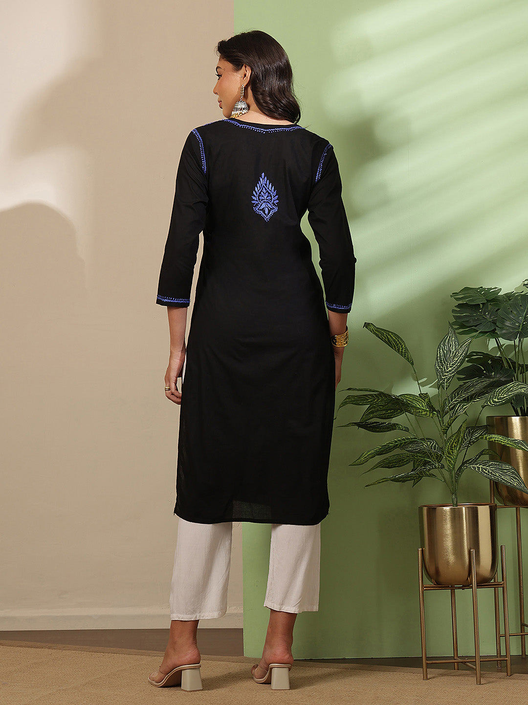 Ada Hand Embroidered Black Cotton Lucknow Chikankari Kurta A411811
