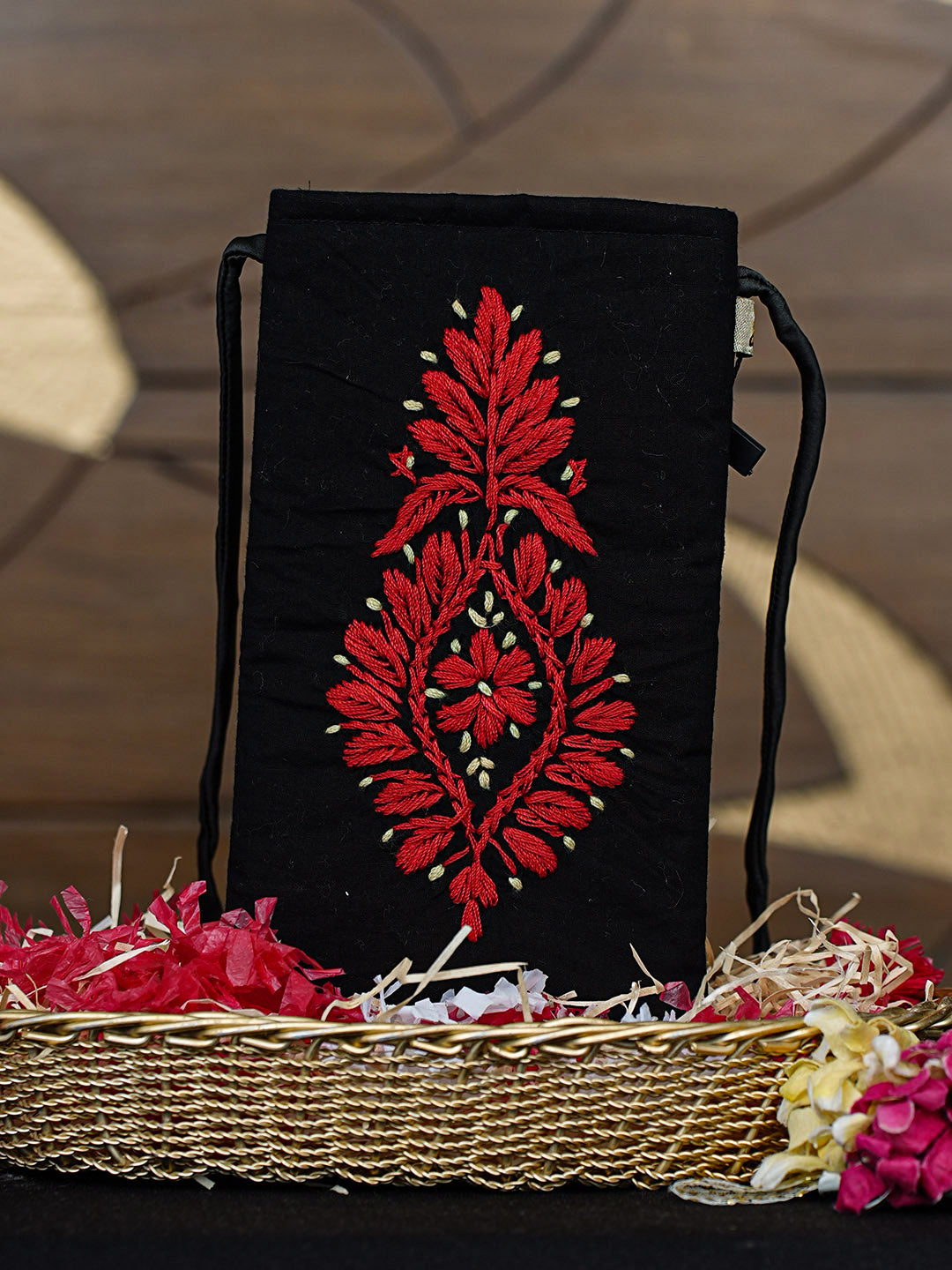Ada Hand Embroidered Black Cotton Lucknowi Chikankari Mobile Cover 01A917416