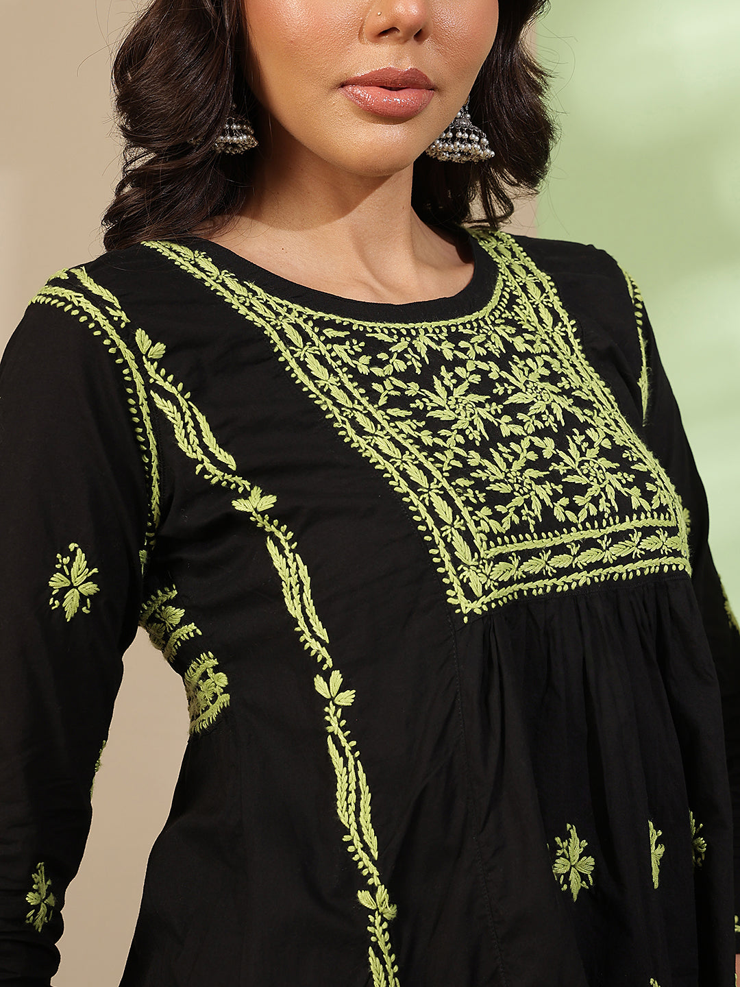 Ada Hand Embroidered Black Cotton Lucknowi Chikankari Short Kurti A911560