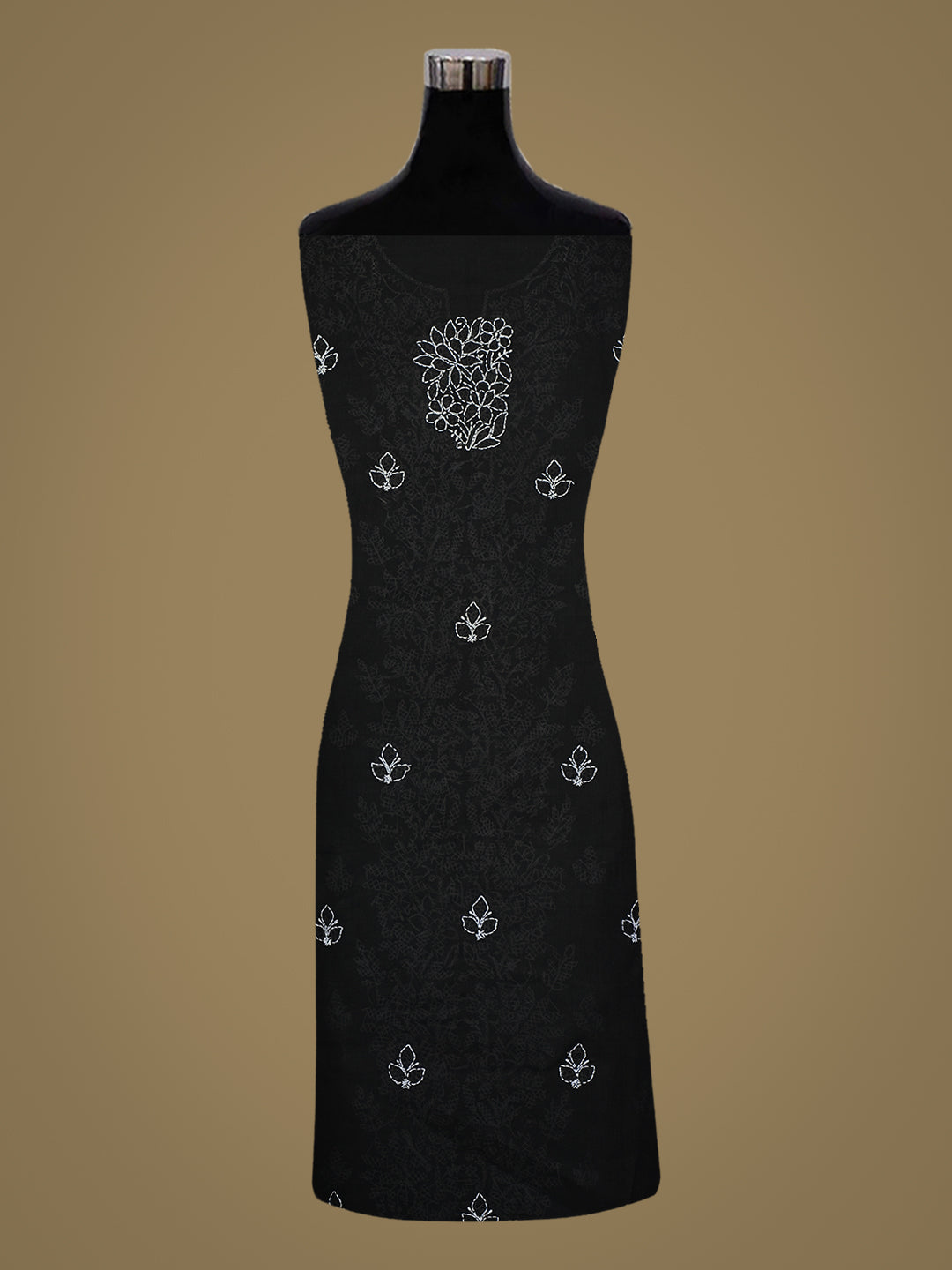 Ada Hand Embroidered Black Cotton Lucknowi Chikankari Unstitched Suit Piece 01A992506