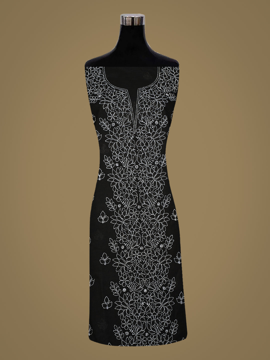 Ada Hand Embroidered Black Cotton Lucknowi Chikankari Unstitched Suit Piece 01A992506