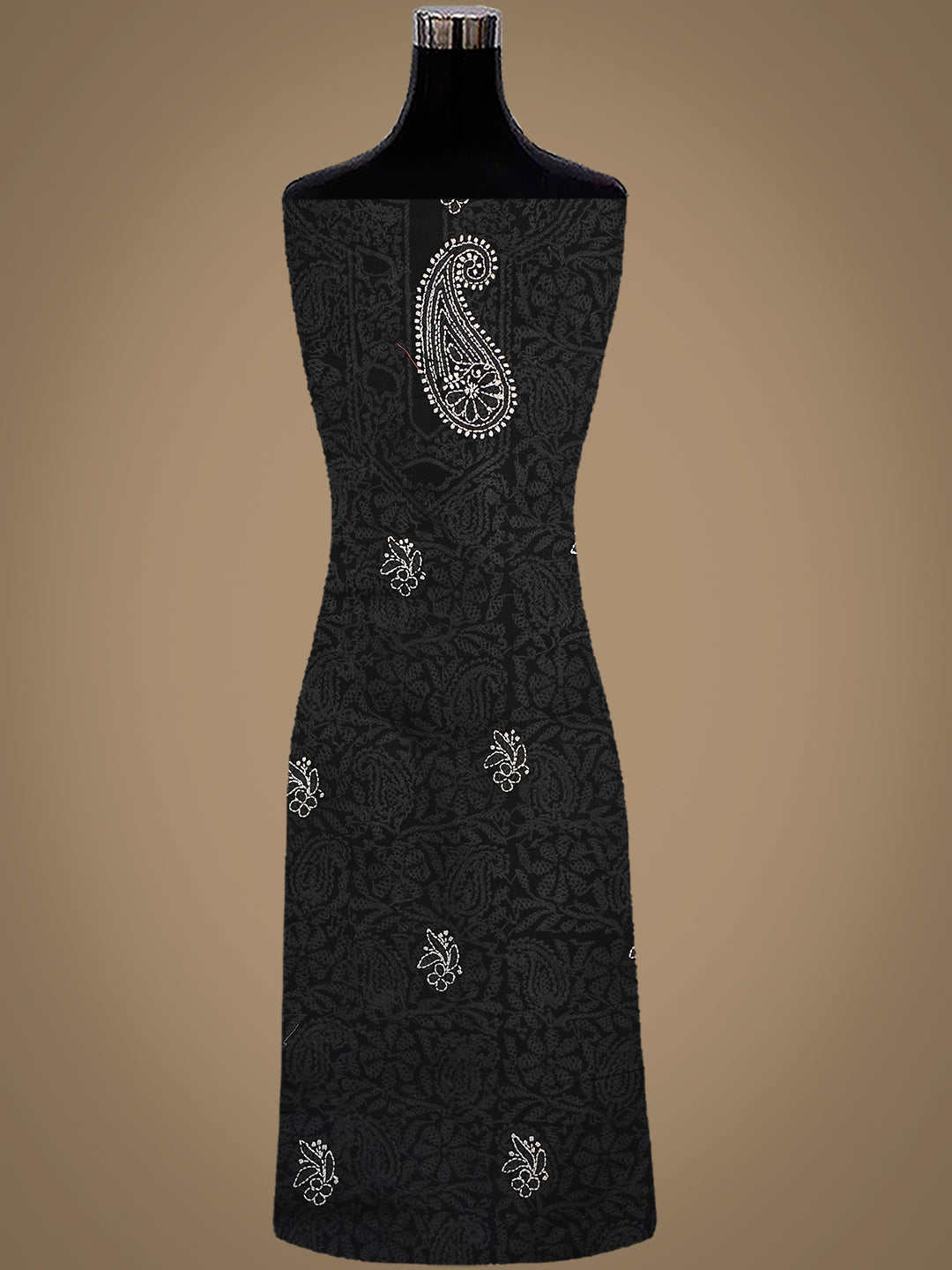 Ada Hand Embroidered Black Cotton Lucknowi Chikankari Unstitched Suit Piece With Chiffon Dupatta 01A1007020