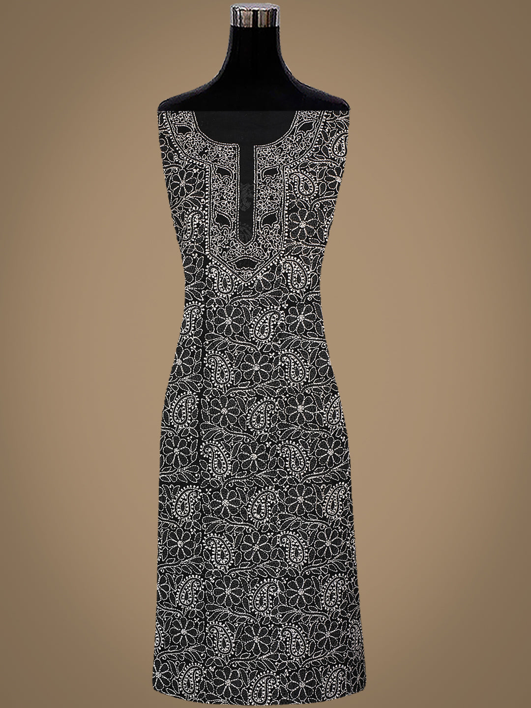 Ada Hand Embroidered Black Cotton Lucknowi Chikankari Unstitched Suit Piece With Chiffon Dupatta 01A1007020