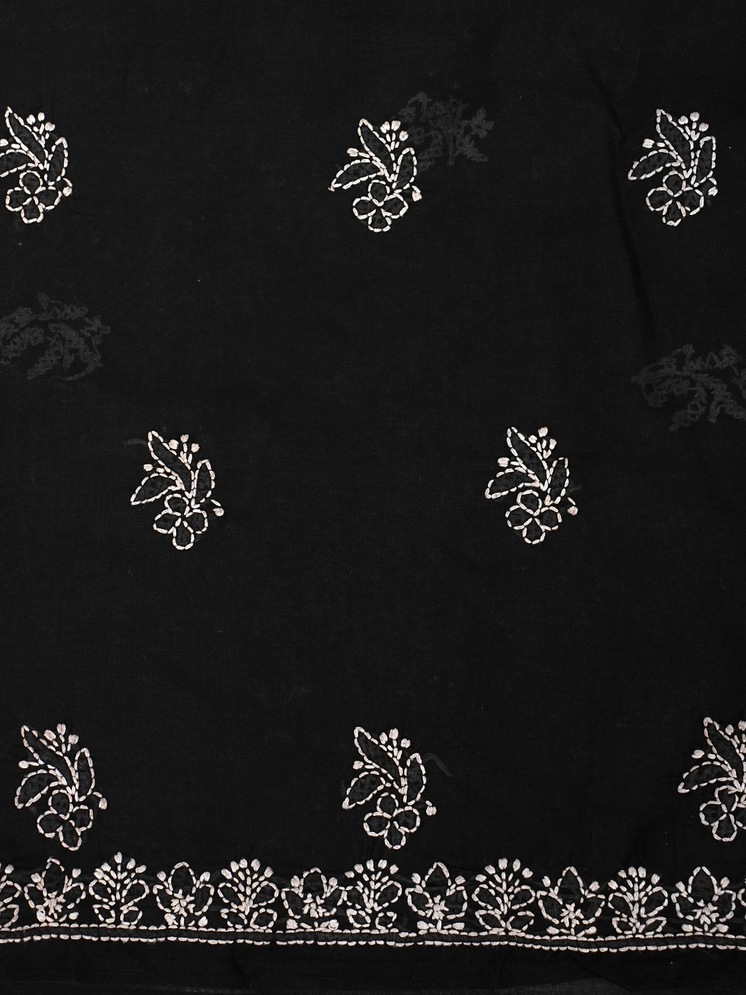 Ada Hand Embroidered Black Cotton Lucknowi Chikankari Unstitched Suit Piece With Chiffon Dupatta 01A1007020