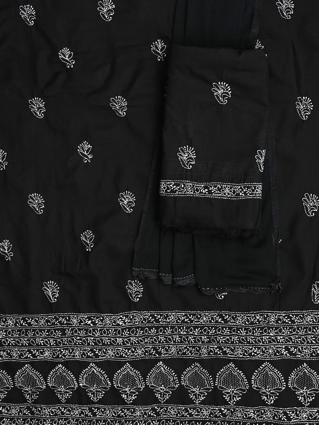 Ada Hand Embroidered Black Cotton Lucknowi Chikankari Unstitched Suit Piece With Chiffon Dupatta 01A981120_2