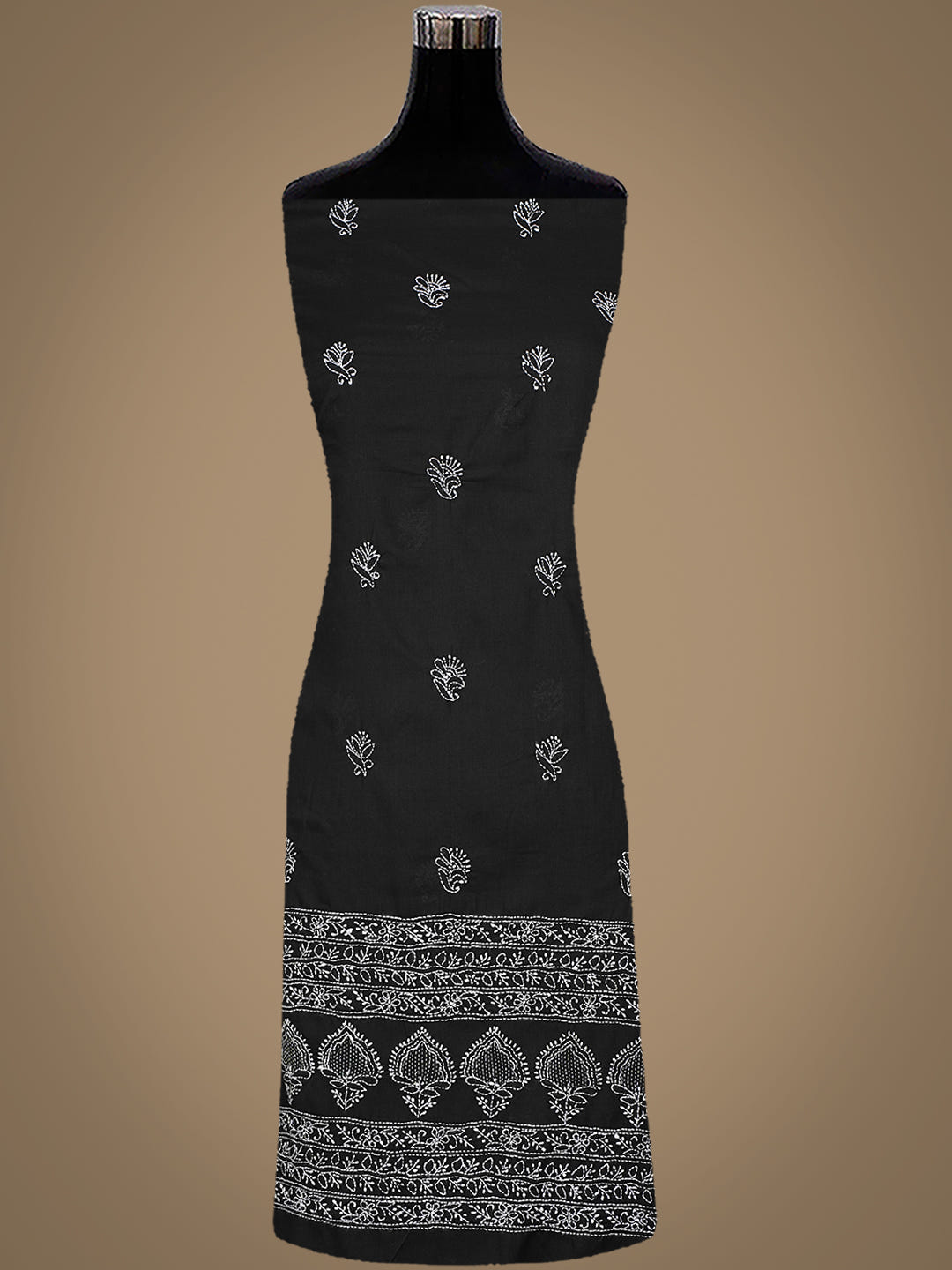 Ada Hand Embroidered Black Cotton Lucknowi Chikankari Unstitched Suit Piece With Chiffon Dupatta 01A981120_6