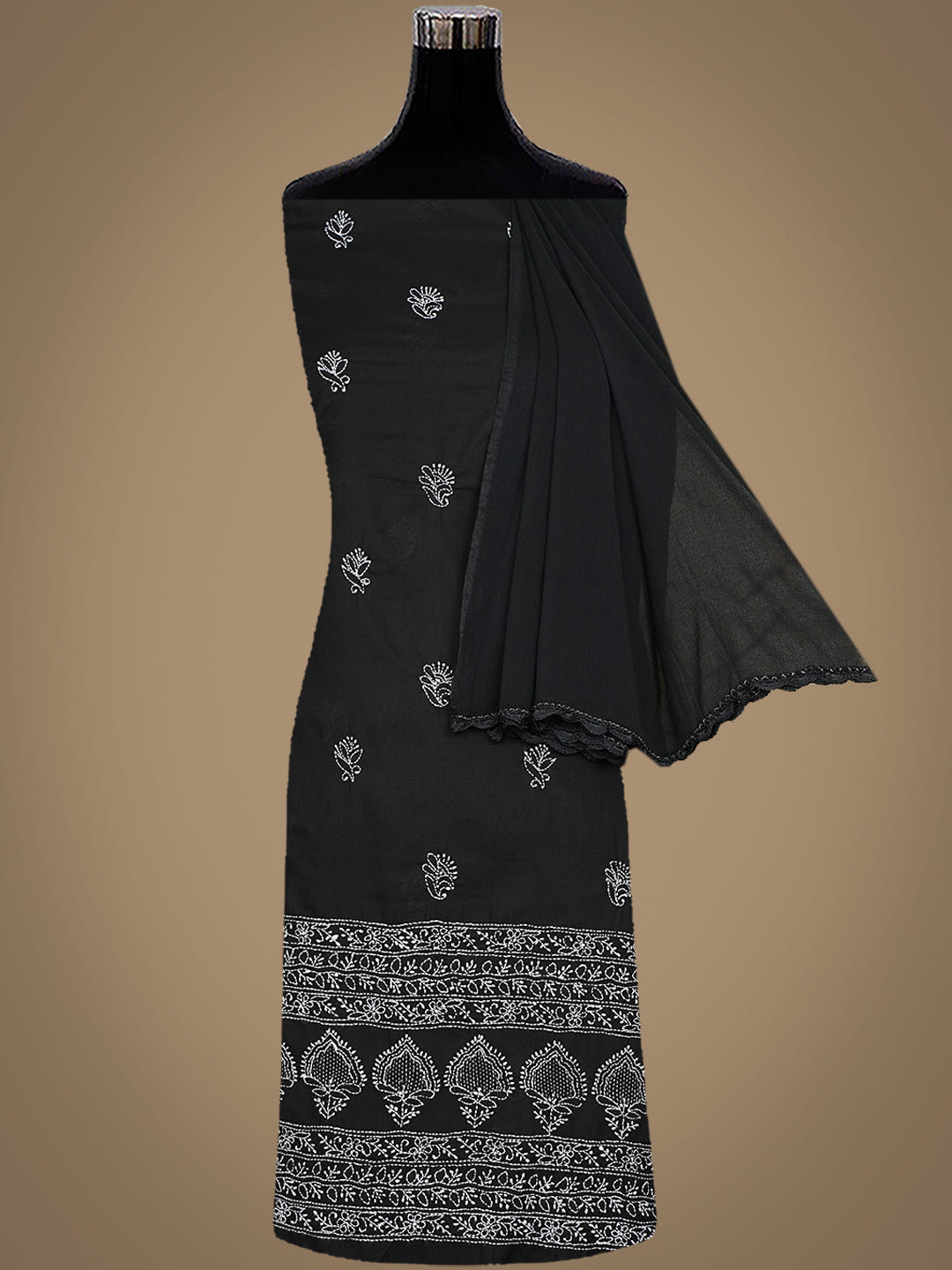 Ada Hand Embroidered Black Cotton Lucknowi Chikankari Unstitched Suit Piece With Chiffon Dupatta 01A981120_7