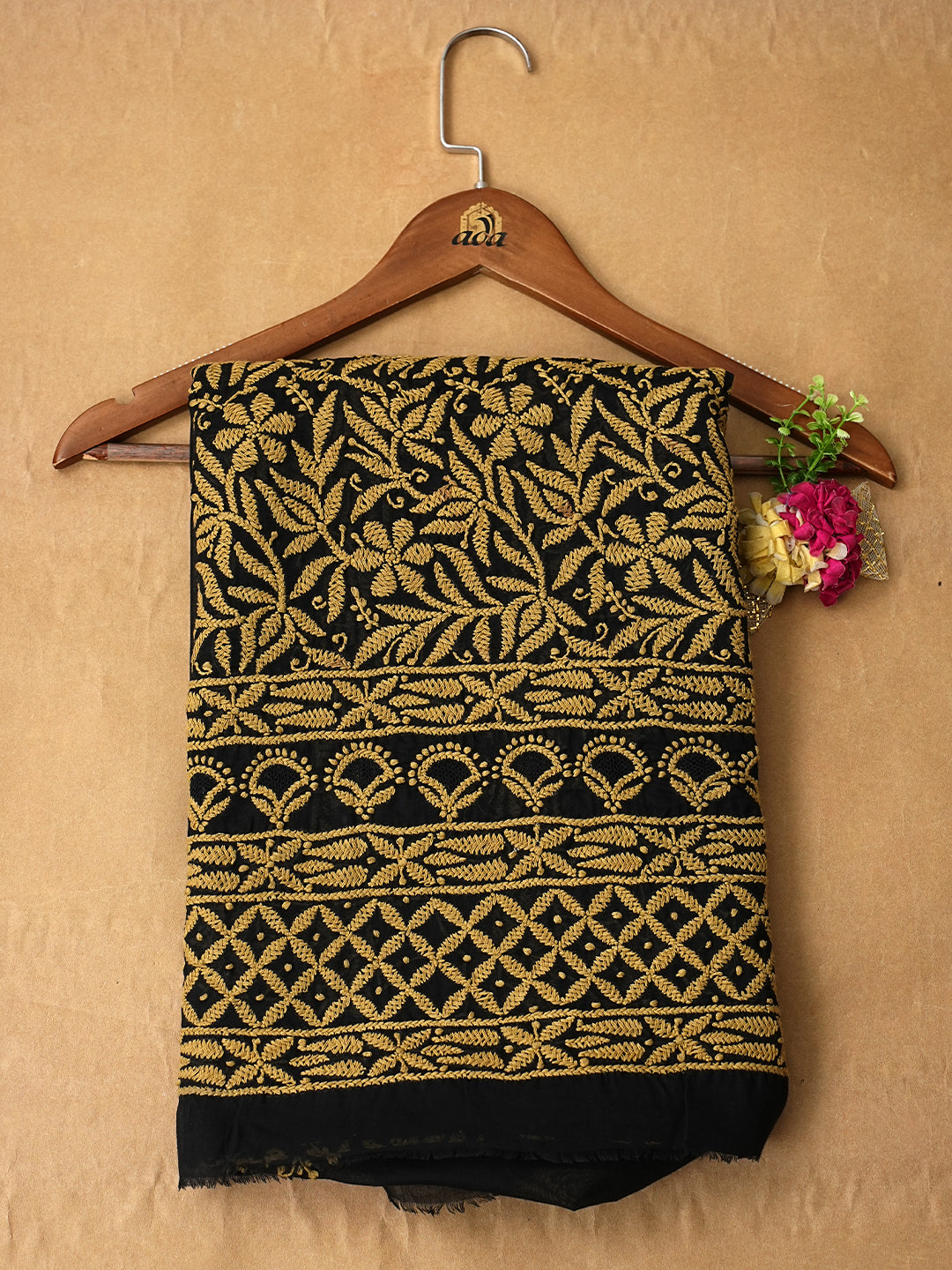 Ada Hand Embroidered Black Cotton lucknowi Chikankari Unstitched Kurta 01A898592