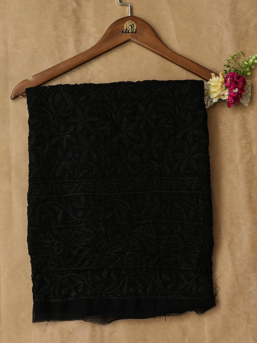 Ada Hand Embroidered Black Faux Georgette Lucknowi Chikankari Unstitched Kurta 01A988964