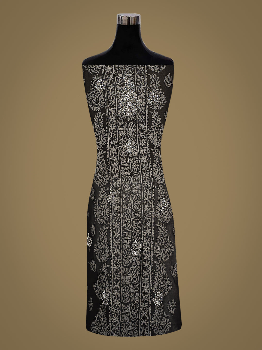 Ada Hand Embroidered Black Faux Georgette Lucknowi Chikankari Unstitched Suit Piece 01A933095