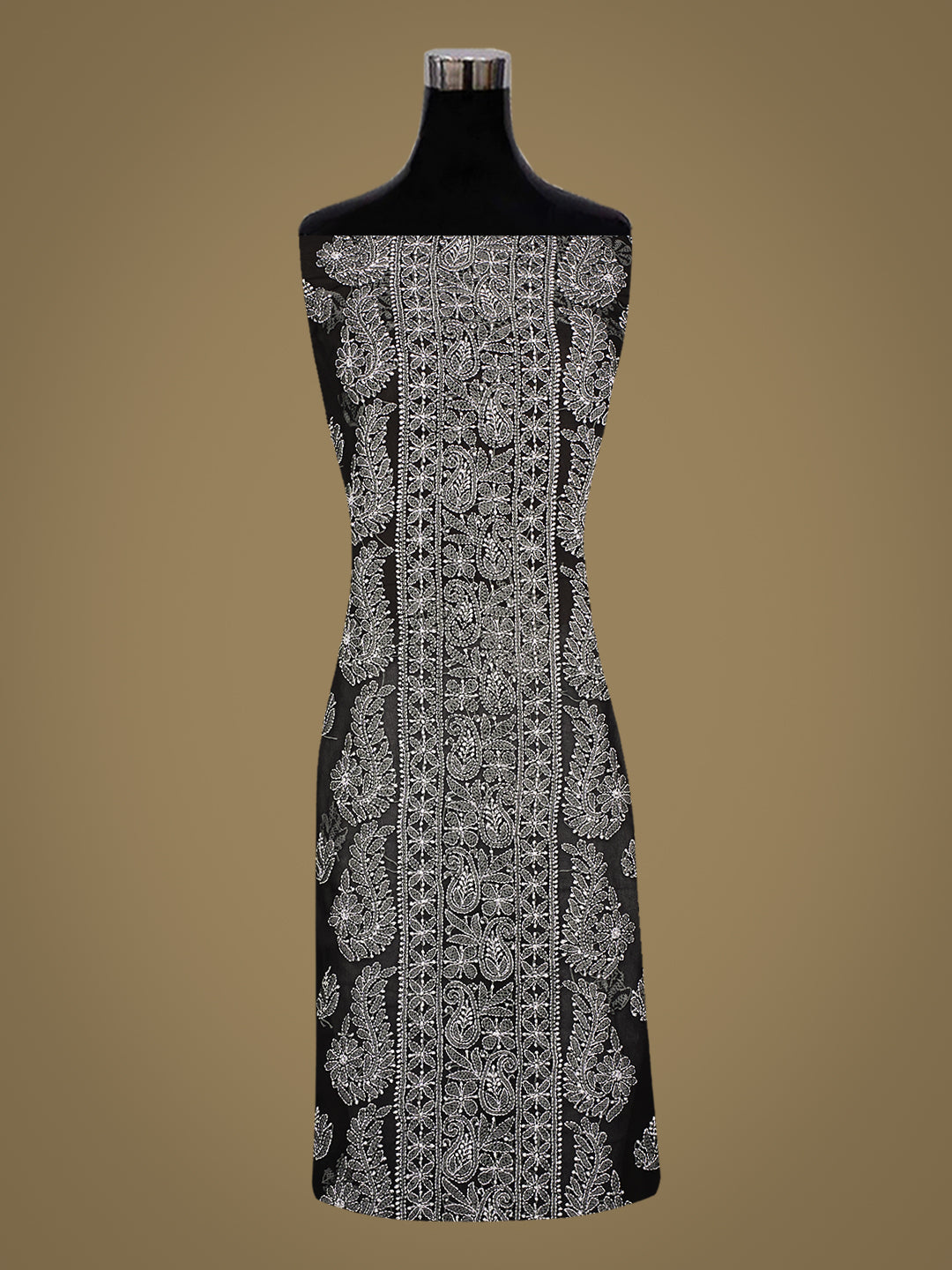 Ada Hand Embroidered Black Faux Georgette Lucknowi Chikankari Unstitched Suit Piece 01A933095