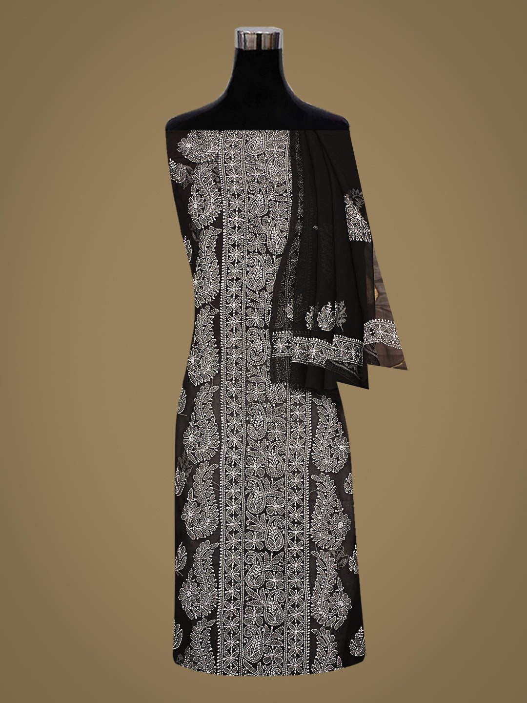 Ada Hand Embroidered Black Faux Georgette Lucknowi Chikankari Unstitched Suit Piece 01A933095