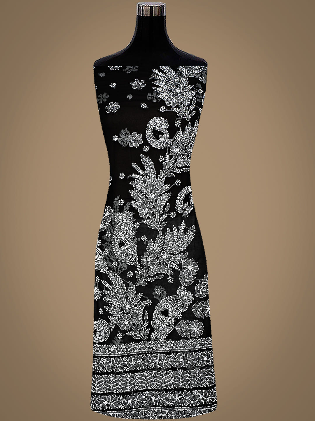 Ada Hand Embroidered Black Faux Georgette Lucknowi Chikankari Unstitched Suit Piece 01A977891