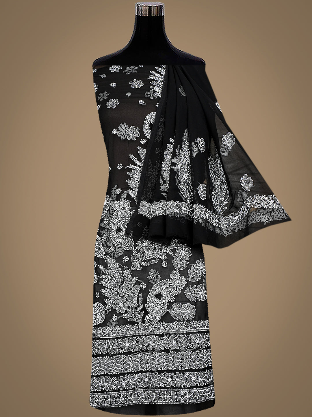 Ada Hand Embroidered Black Faux Georgette Lucknowi Chikankari Unstitched Suit Piece 01A977891