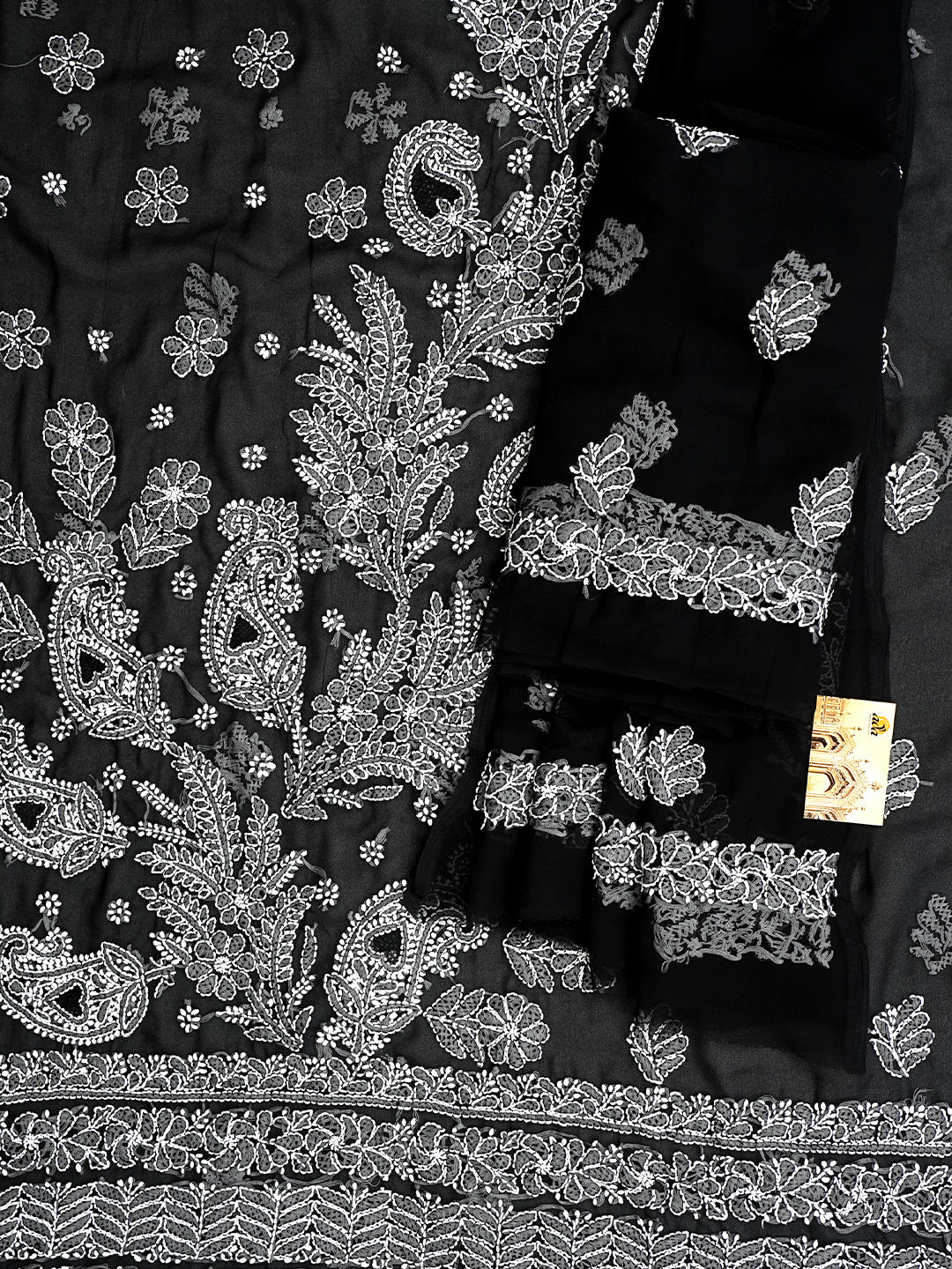 Ada Hand Embroidered Black Faux Georgette Lucknowi Chikankari Unstitched Suit Piece 01A977891