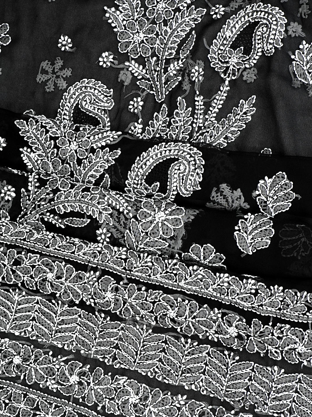 Ada Hand Embroidered Black Faux Georgette Lucknowi Chikankari Unstitched Suit Piece 01A977891