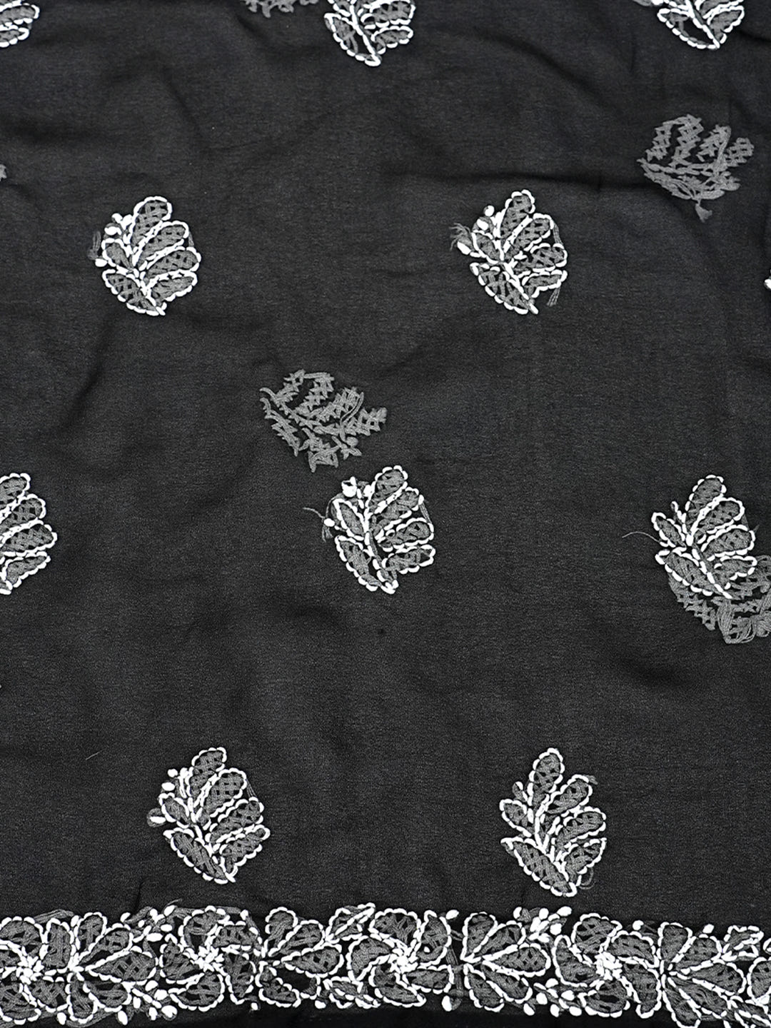 Ada Hand Embroidered Black Faux Georgette Lucknowi Chikankari Unstitched Suit Piece 01A977891