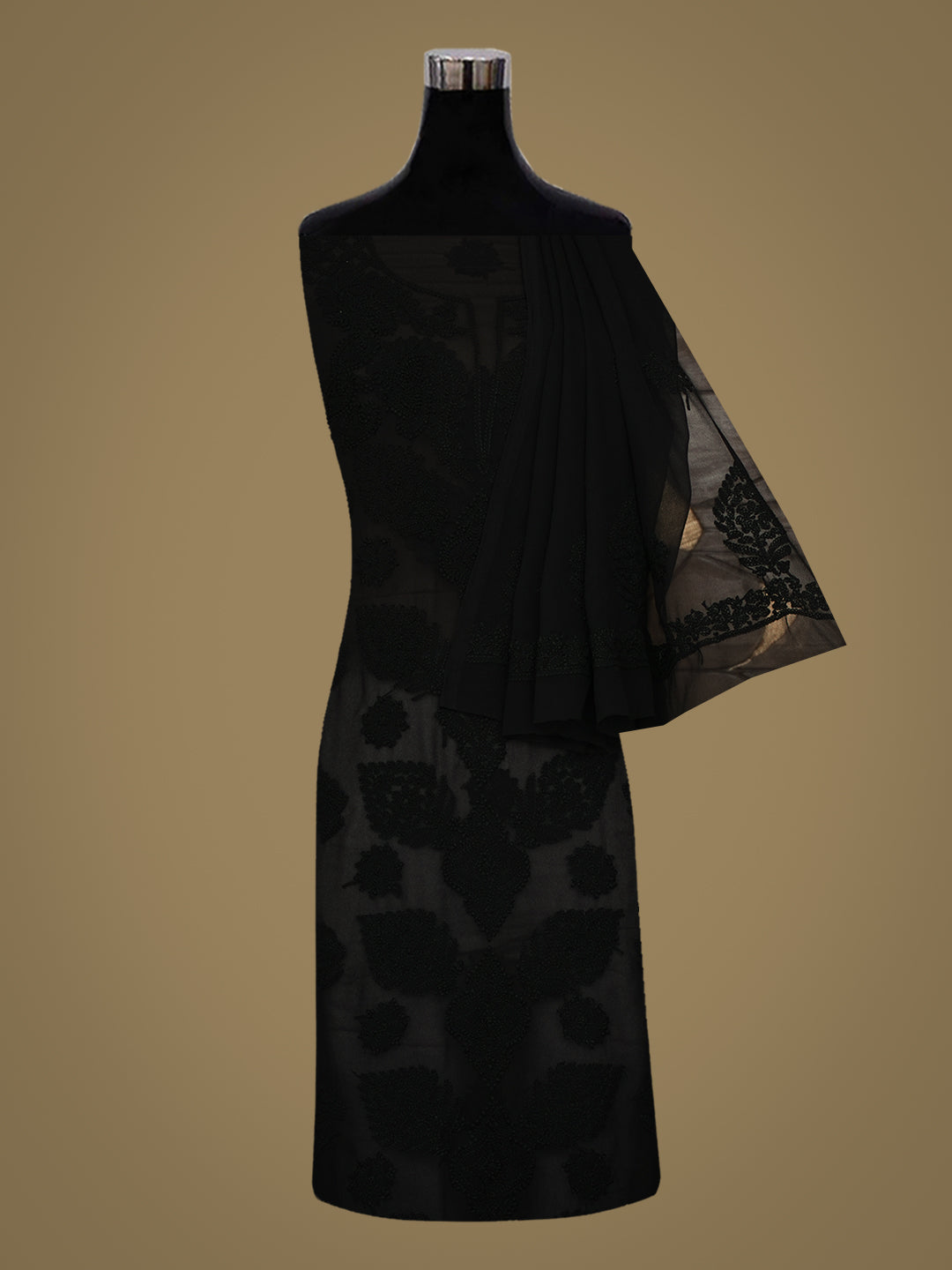 Ada Hand Embroidered Black Faux Georgette Lucknowi Chikankari Unstitched Suit Piece 01A989171