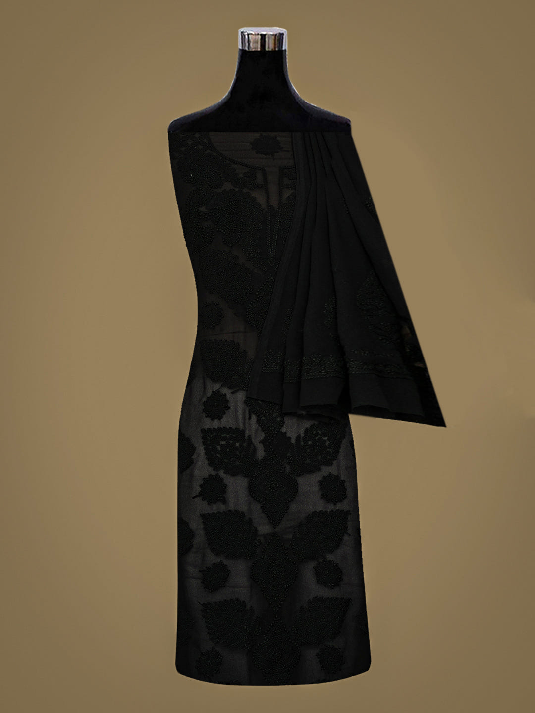 Ada Hand Embroidered Black Faux Georgette Lucknowi Chikankari Unstitched Suit Piece 01A989171