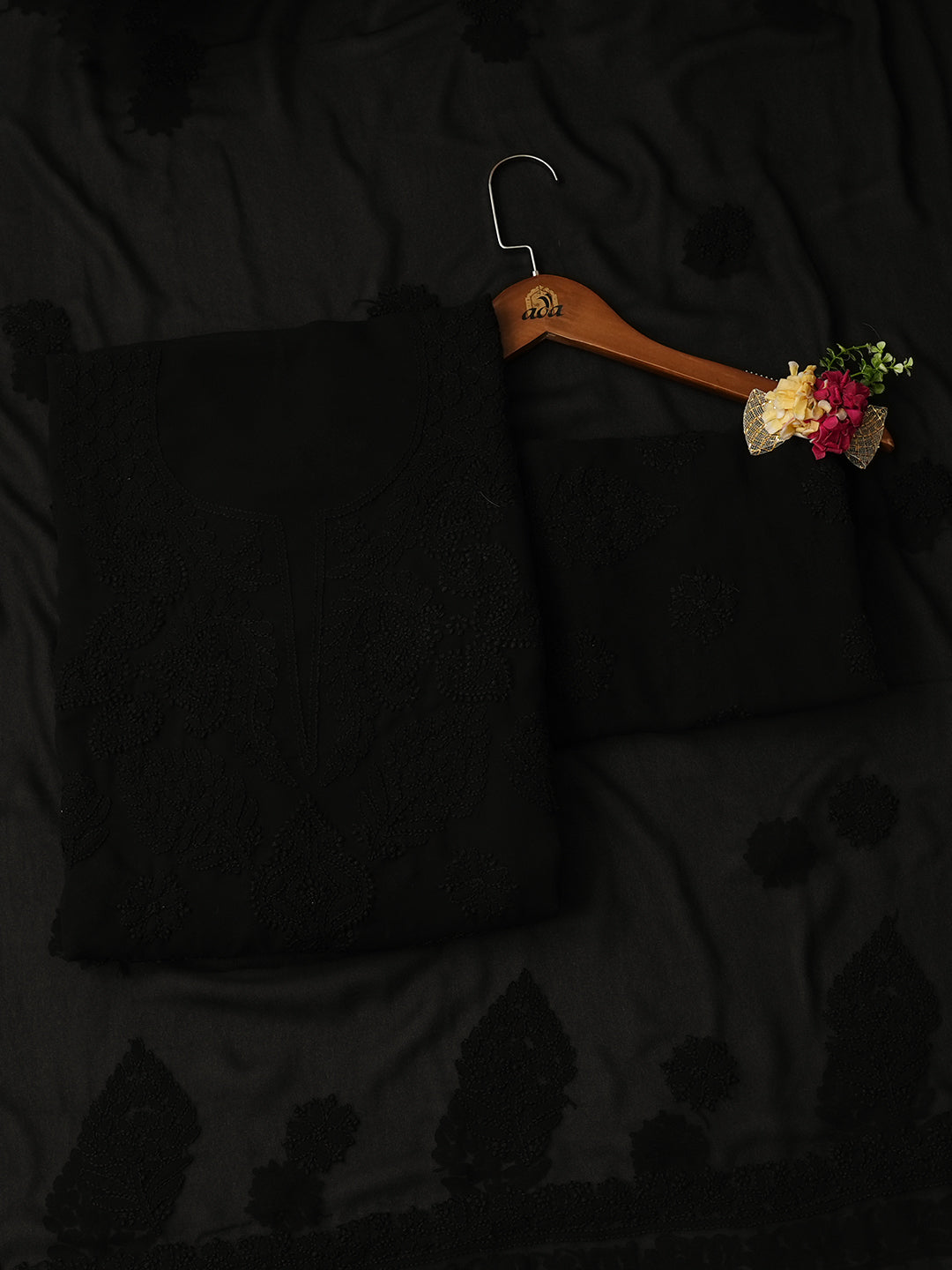 Ada Hand Embroidered Black Faux Georgette Lucknowi Chikankari Unstitched Suit Piece 01A989171