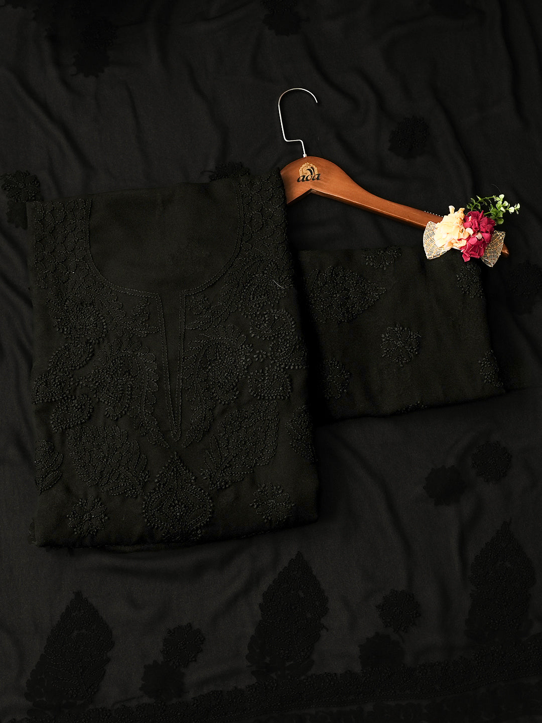 Ada Hand Embroidered Black Faux Georgette Lucknowi Chikankari Unstitched Suit Piece 01A989171