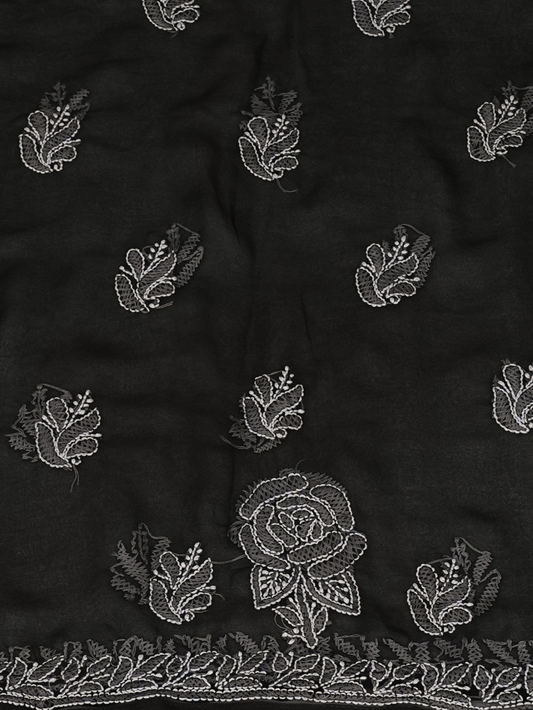 Ada Hand Embroidered Black Faux Georgette Lucknowi Chikankari Unstitched Suit Piece 01A996965