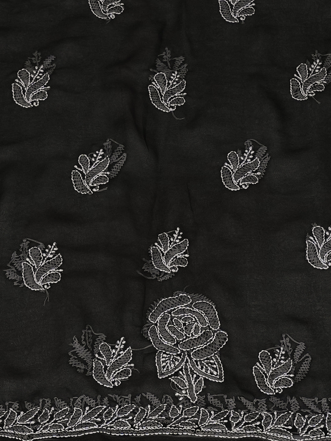 Ada Hand Embroidered Black Faux Georgette Lucknowi Chikankari Unstitched Suit Piece 01A996965