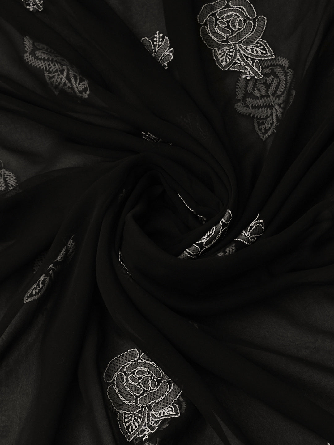 Ada Hand Embroidered Black Faux Georgette Lucknowi Chikankari Unstitched Suit Piece 01A996965
