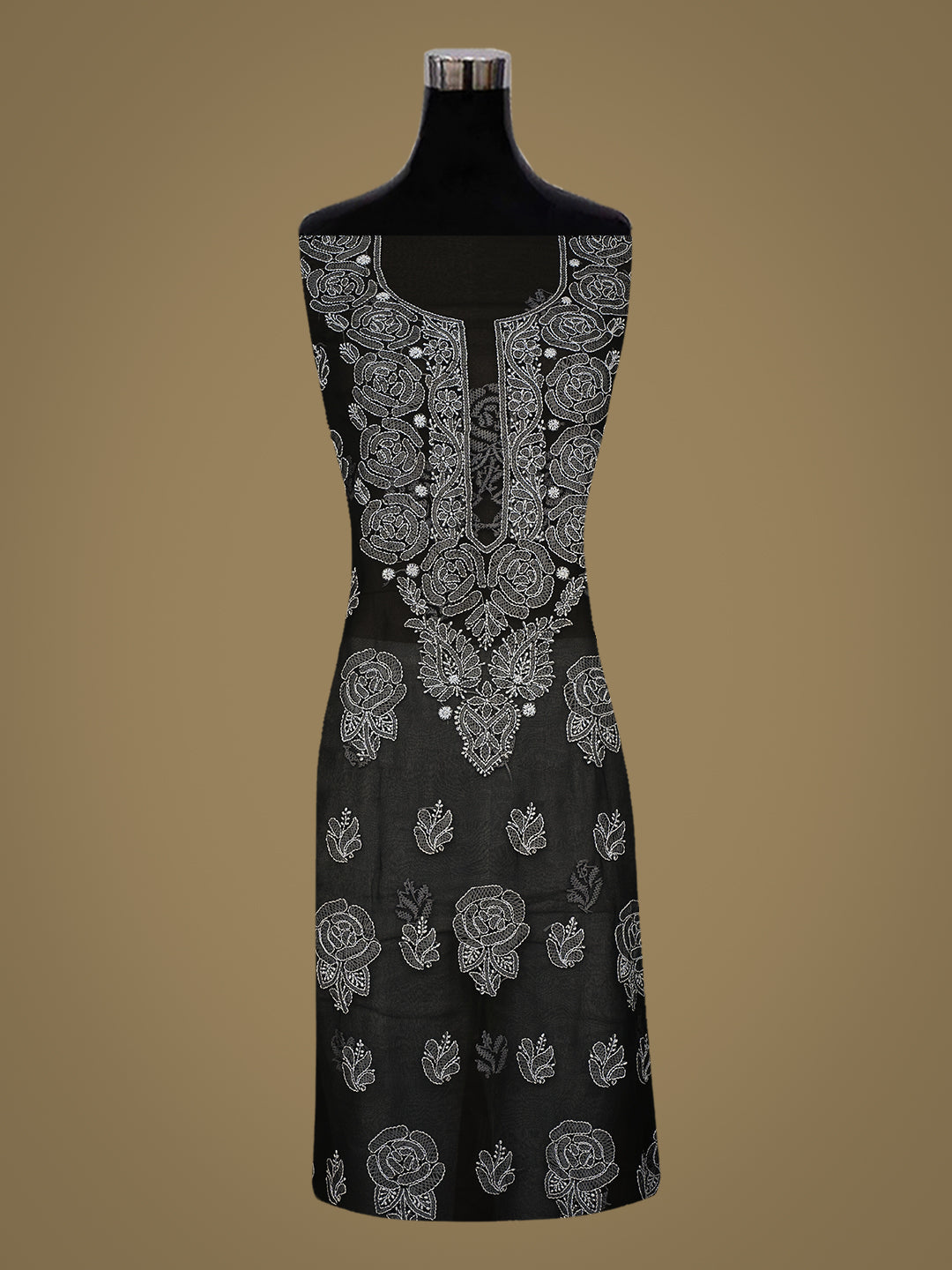 Ada Hand Embroidered Black Faux Georgette Lucknowi Chikankari Unstitched Suit Piece 01A996965