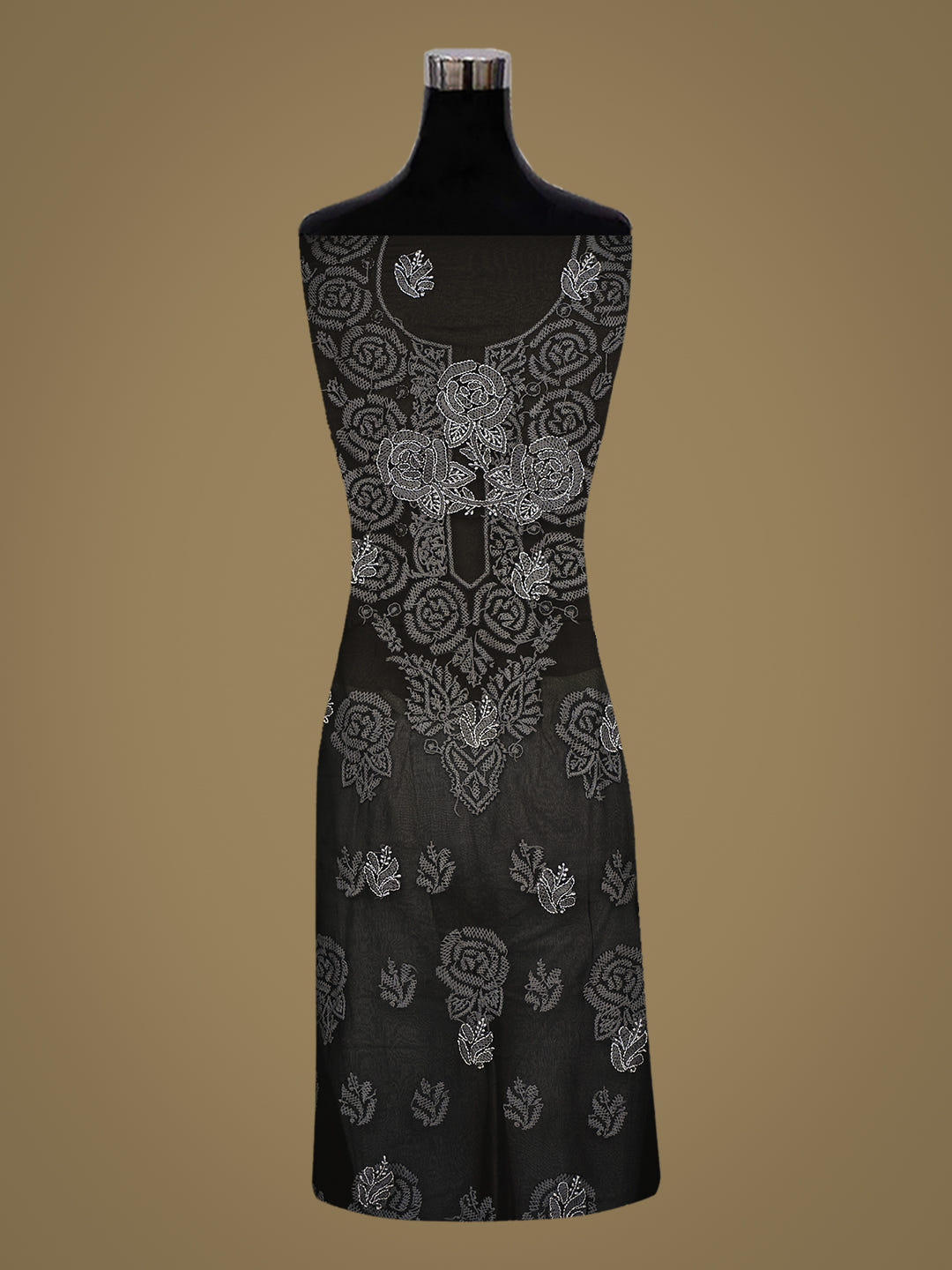 Ada Hand Embroidered Black Faux Georgette Lucknowi Chikankari Unstitched Suit Piece 01A996965