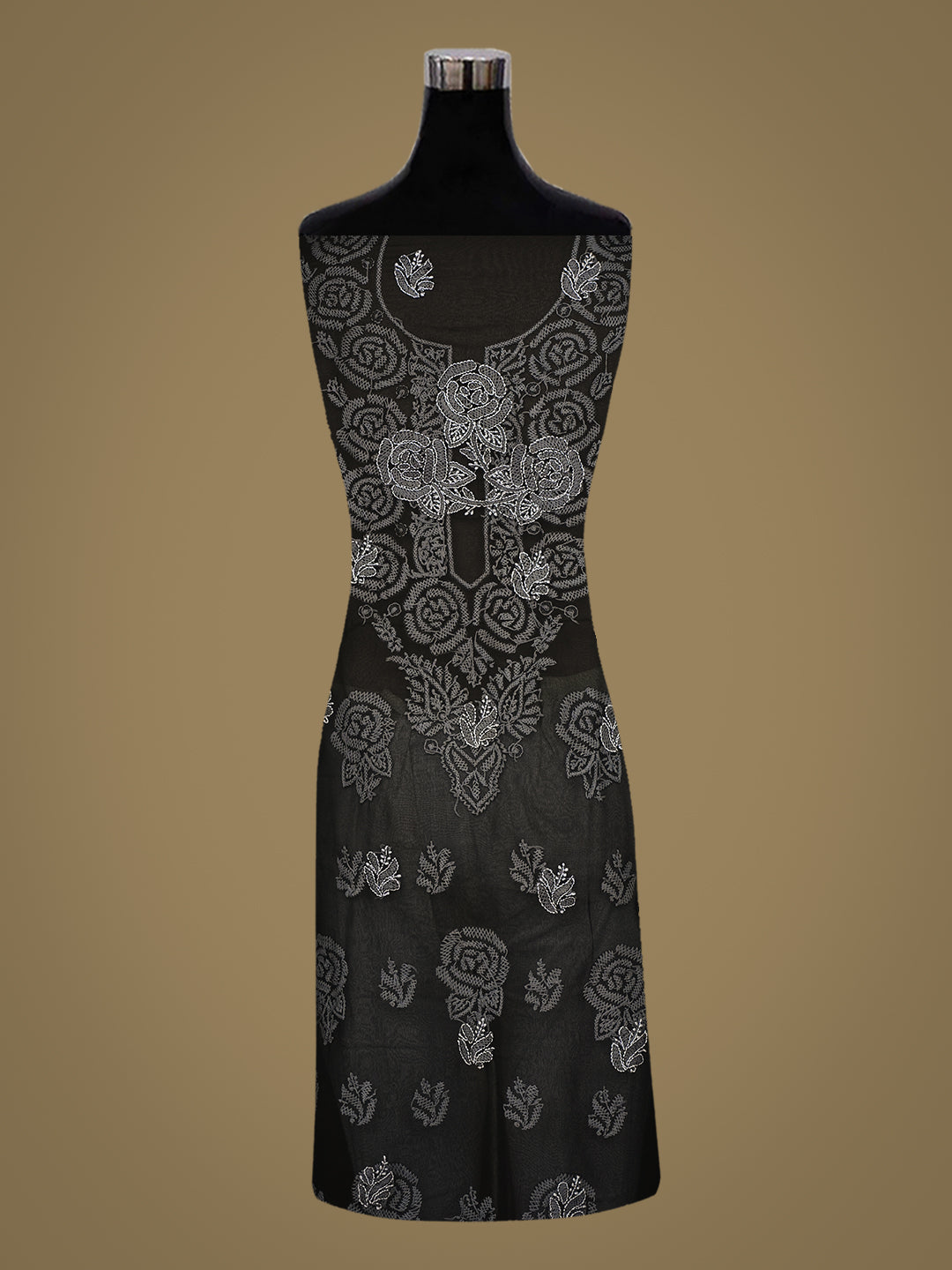 Ada Hand Embroidered Black Faux Georgette Lucknowi Chikankari Unstitched Suit Piece 01A996965