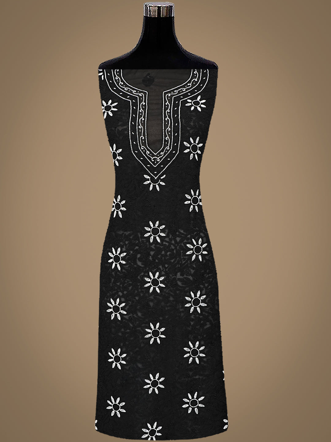 Ada Hand Embroidered Black Faux Georgette Lucknowi Chikankari Unstitched Suit Piece With Pearl Work 01A998098