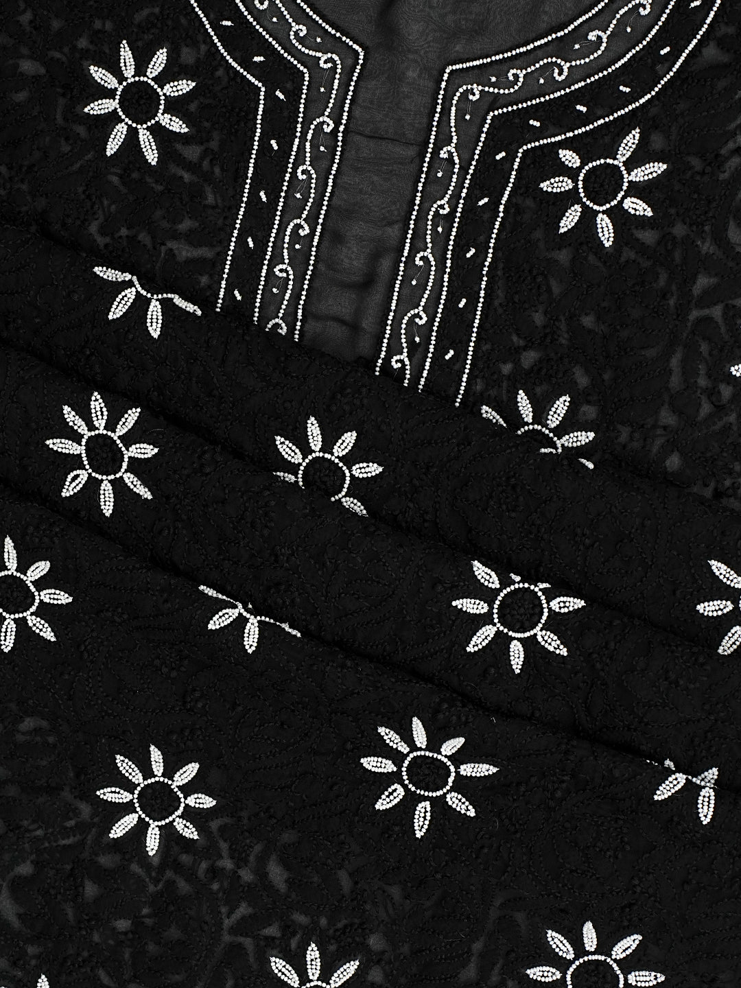 Ada Hand Embroidered Black Faux Georgette Lucknowi Chikankari Unstitched Suit Piece With Pearl Work 01A998098