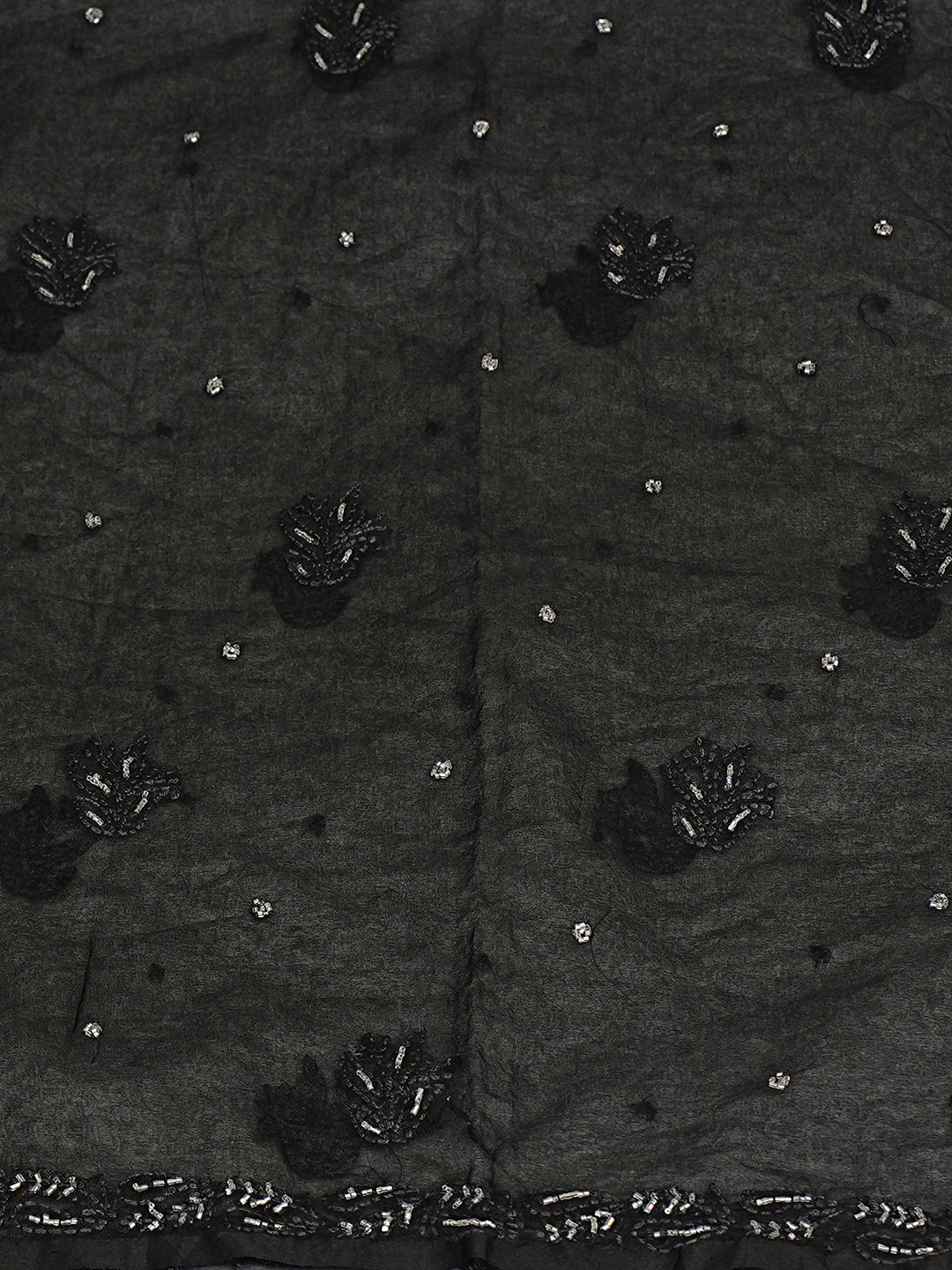 Ada Hand Embroidered Black Oraganza Lucknowi Chikankari Unstitched Kurta Dupatta Set With Cutdana Work 07A502719