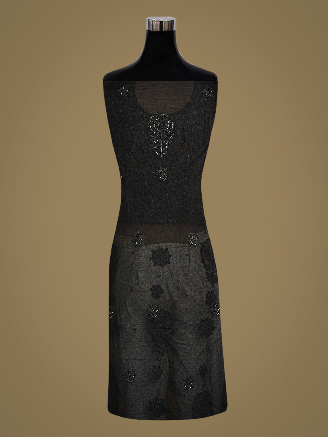 Ada Hand Embroidered Black Oraganza Lucknowi Chikankari Unstitched Kurta Dupatta Set With Cutdana Work 07A502719