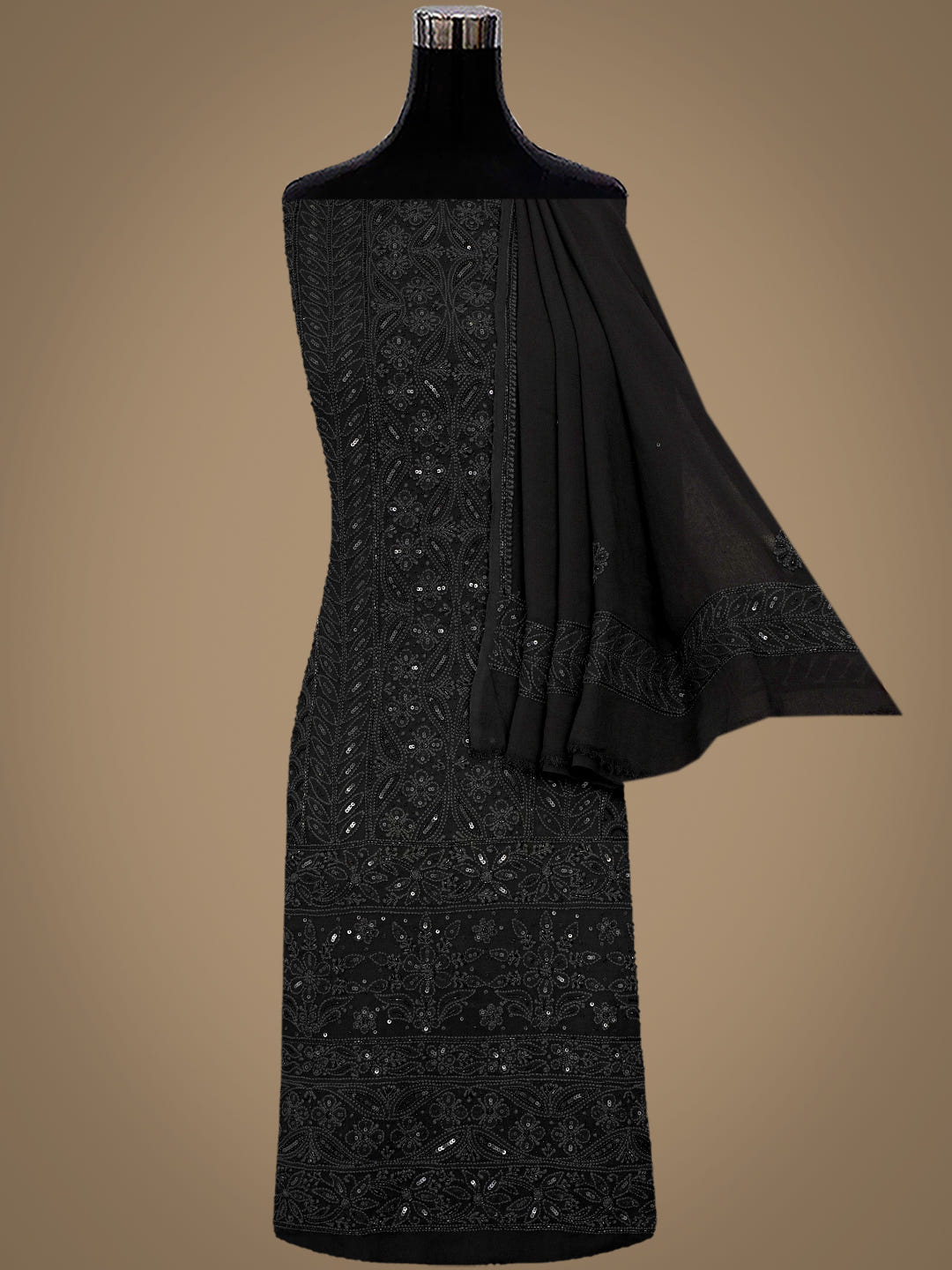 Ada Black Pure Georgette Unstitched Kurta Dupatta Set_2
