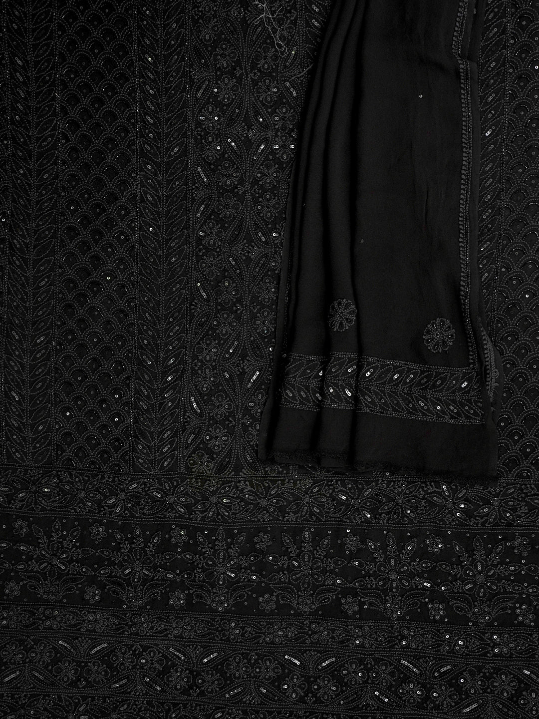 Ada Black Pure Georgette Unstitched Kurta Dupatta Set_5