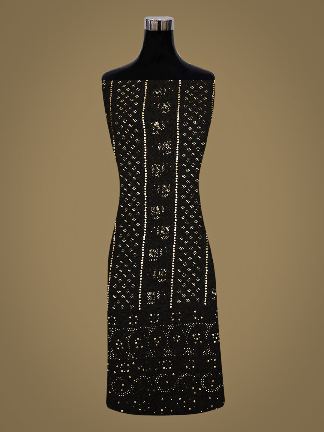 Ada Hand Embroidered Black Pure Georgette Lucknowi Chikankari Unstitched Kurta Dupatta Set With Muqaish/Mukaish Work 01A365434
