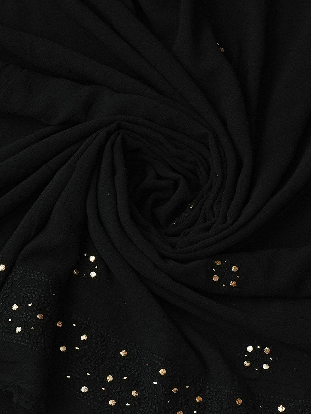 Ada Hand Embroidered Black Pure Georgette Lucknowi Chikankari Unstitched Kurta Dupatta Set With Muqaish/Mukaish Work 01A365434