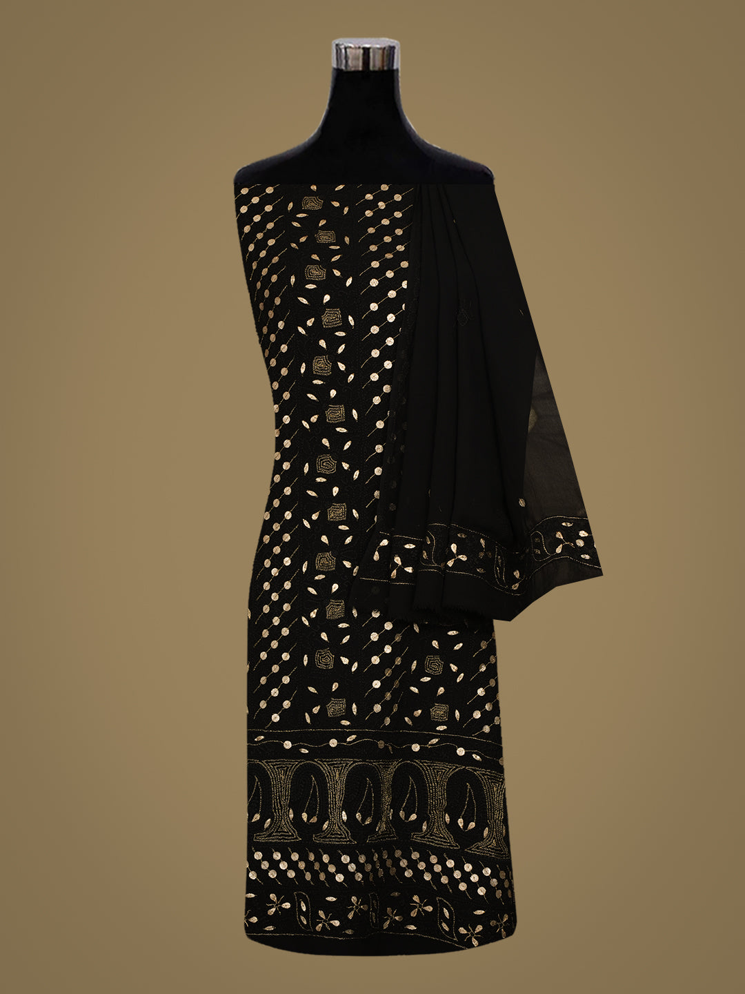 Ada Hand Embroidered Black Viscose Georgette Lucknowi Chikankari Unstitched Kurta Dupatta Set With Gota Patti Work 01A984156