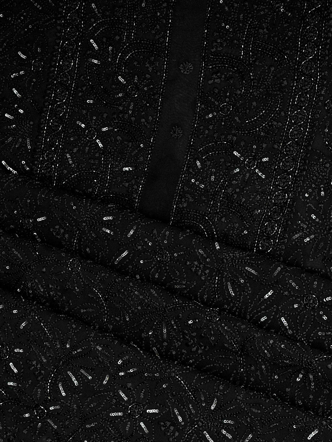 Ada Hand Embroidered Black Viscose Georgette Lucknowi Chikankari Unstitched Kurta Dupatta Set with Cutdana Work 01A946292