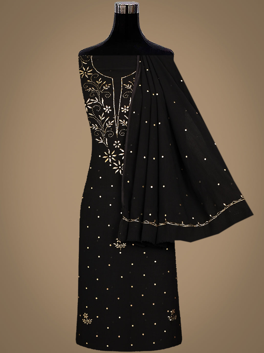 Ada Hand Embroidered Black Viscose Georgette Unstitched Kurta Dupatta With Muqaish/Mukaish Work 01A980002