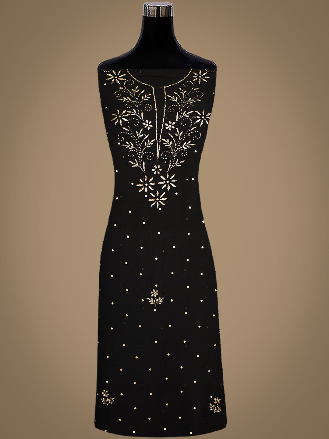 Ada Hand Embroidered Black Viscose Georgette Unstitched Kurta Dupatta With Muqaish/Mukaish Work 01A980002