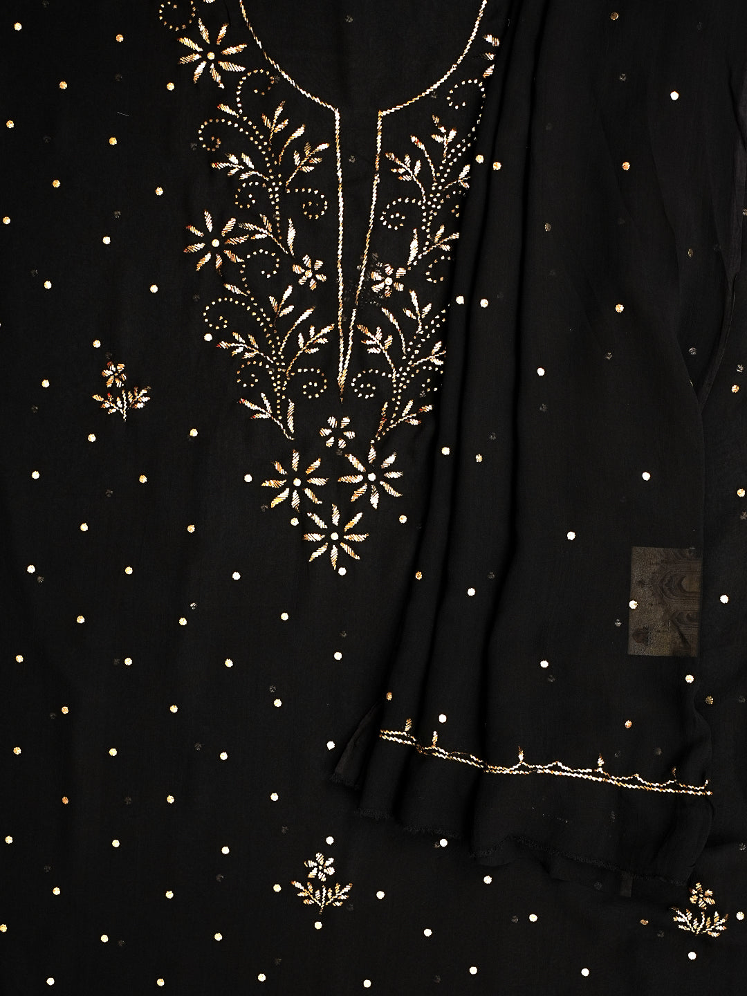Ada Hand Embroidered Black Viscose Georgette Unstitched Kurta Dupatta With Muqaish/Mukaish Work 01A980002