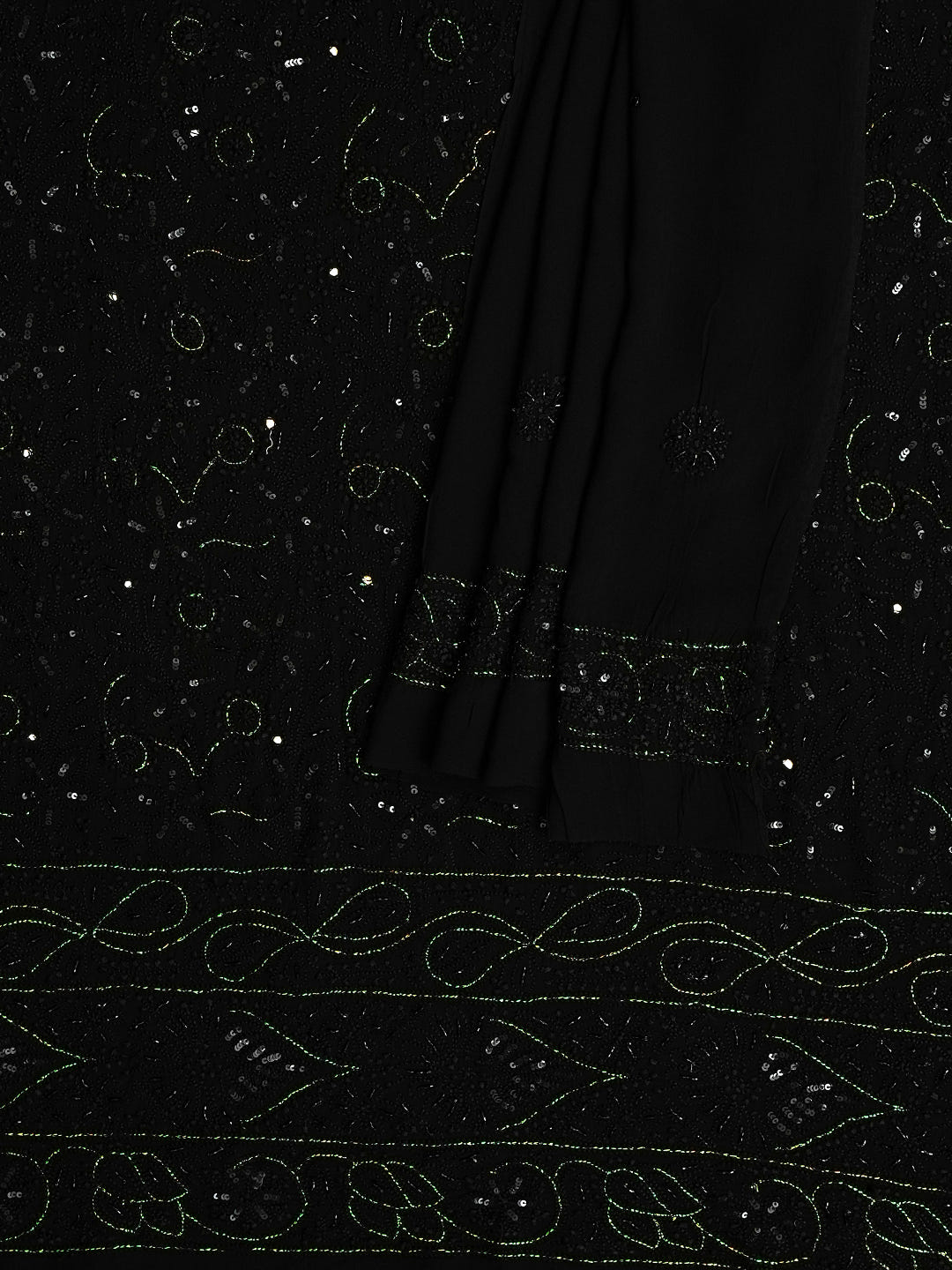 Ada Hand Embroidered Black Viscose Georgette Unstitched Lucknowi Chikankari Kurta Dupatta Set With Cutdana Work 01A553563