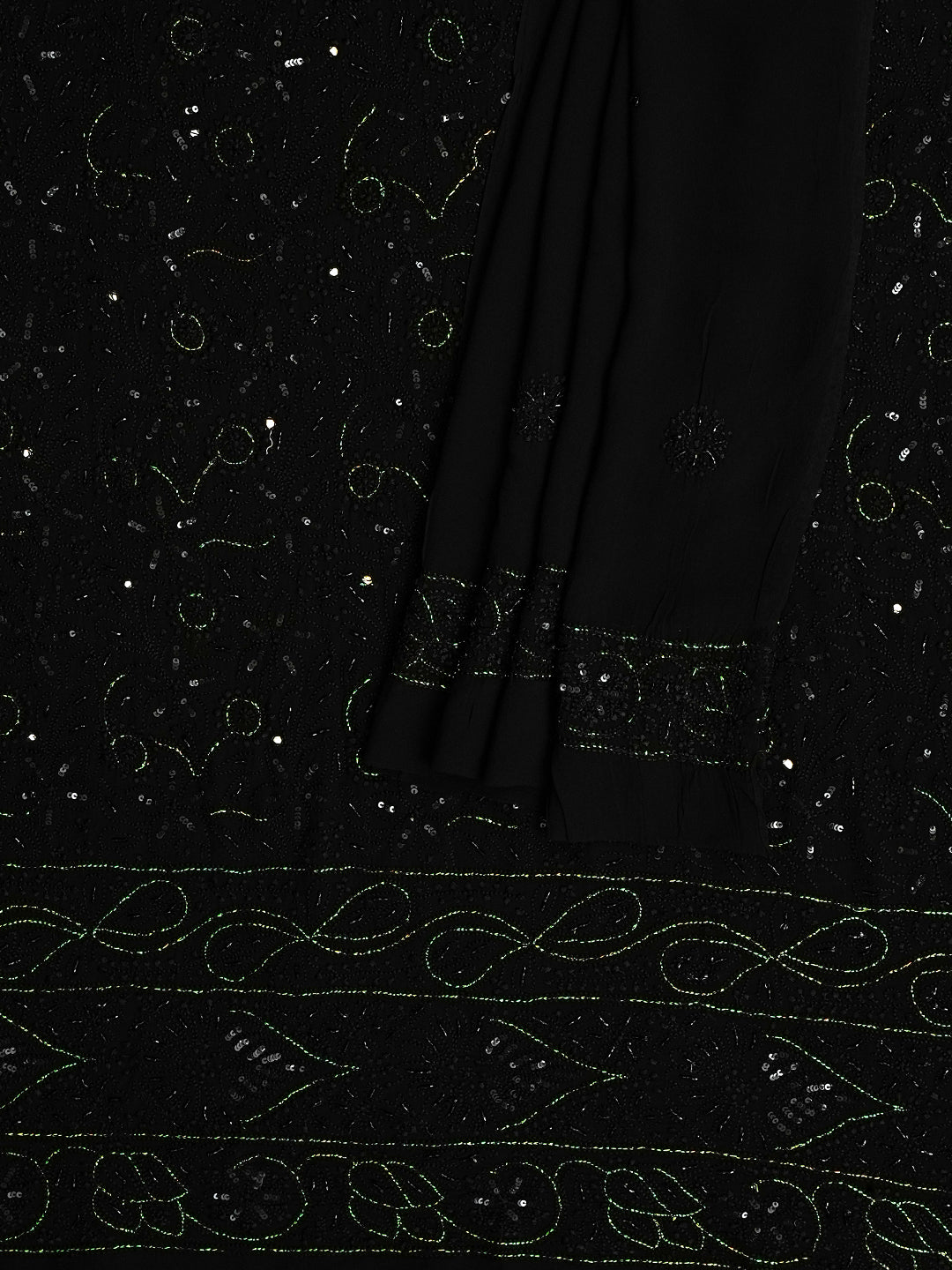 Ada Hand Embroidered Black Viscose Georgette Unstitched Lucknowi Chikankari Kurta Dupatta With Cutdana Work 01A553563