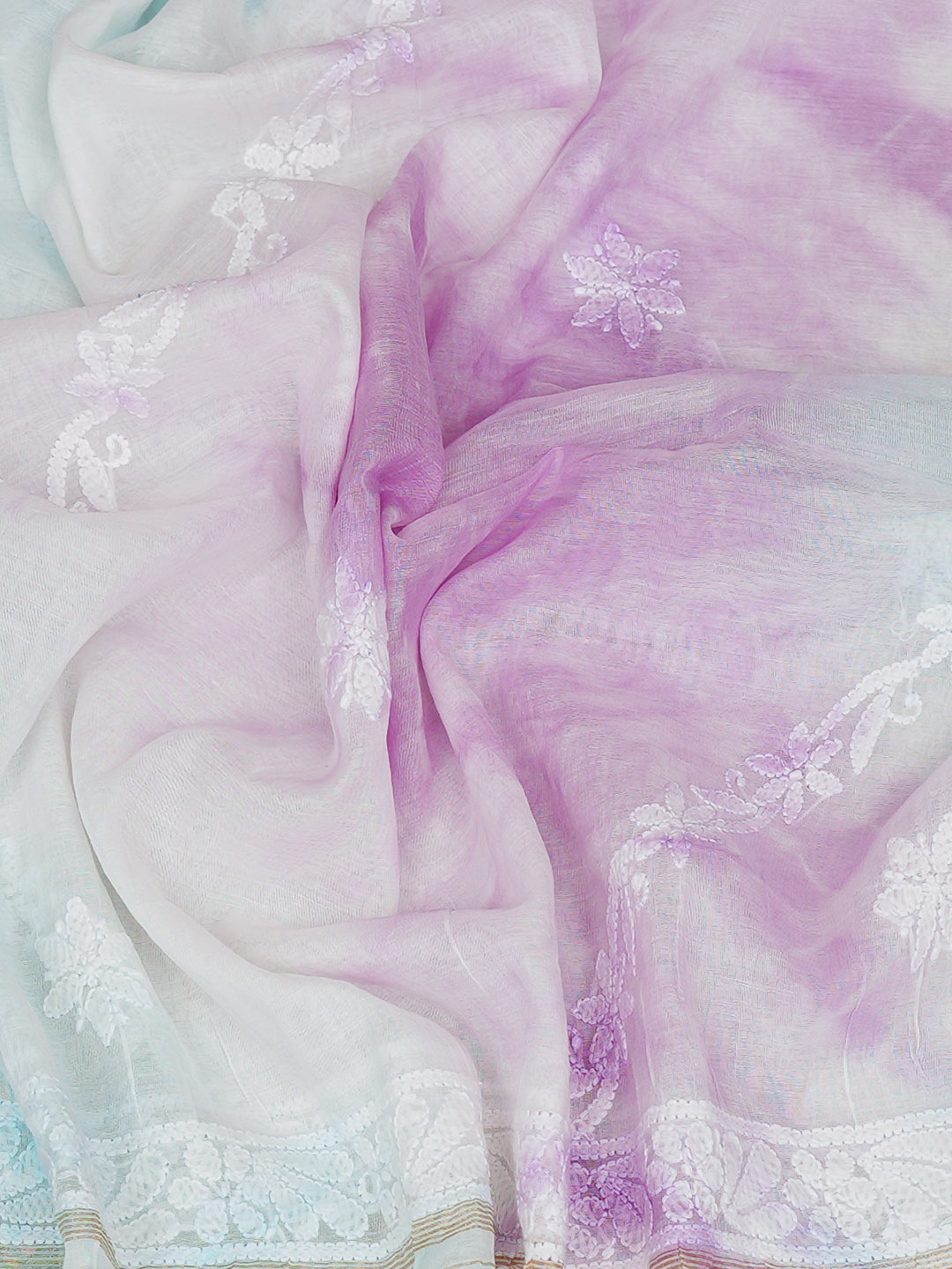 Ada Hand Embroidered Blue Chanderi Lucknowi Chikankari Dupatta 01A1010560_4