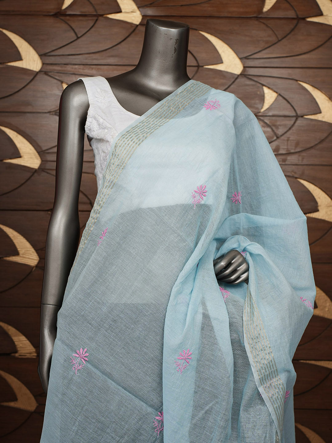 Ada Hand Embroidered Blue Chanderi Lucknowi Chikankari Dupatta 07A501810